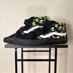 Vans Kids Velcro Hi-Top Black Skull Glow in the Dark Shoes Sz3